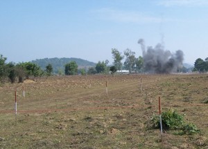 cluster bomb detonation near school in Laos