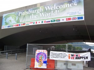 WVCBL and PSALM display their banners at the G20 Summit in Pittsburgh, Pennsylvania